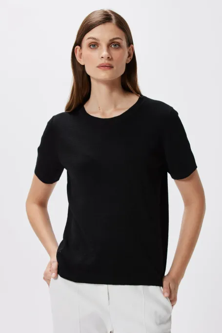 Schwarze Bluse aus Leinen und Seide