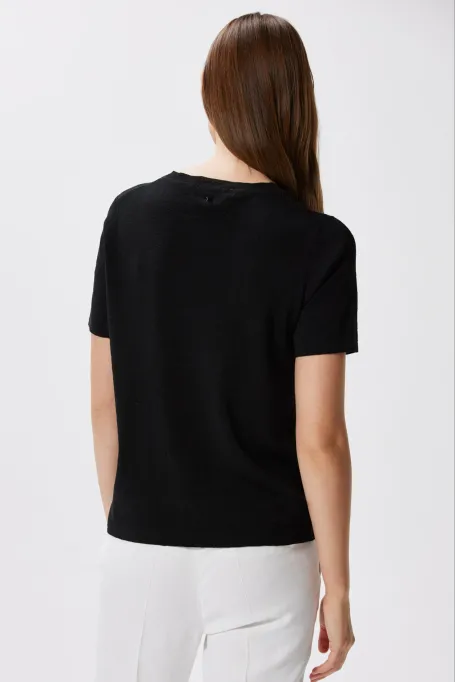 Schwarze Bluse aus Leinen und Seide