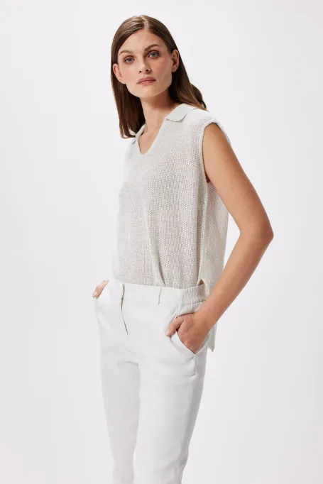 Leinenbluse mit silbernem Faden