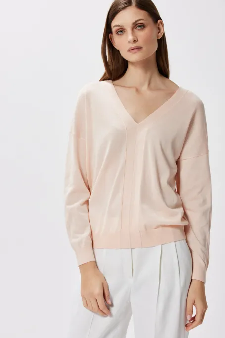 Bluse mit V-Ausschnitt beige