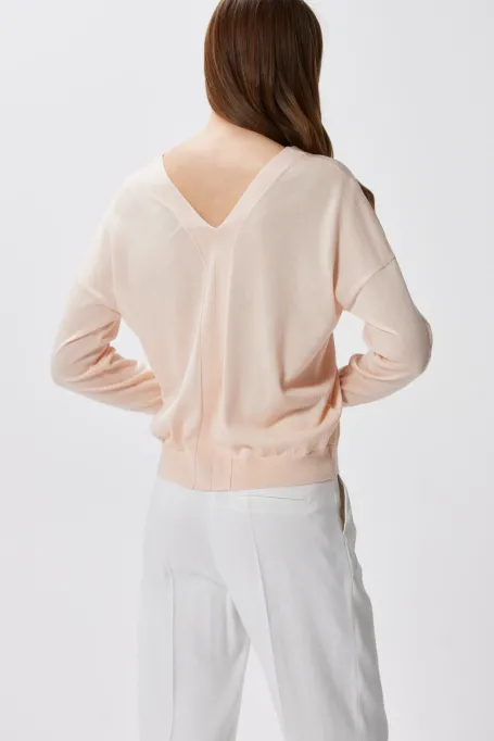 Bluse mit V-Ausschnitt beige
