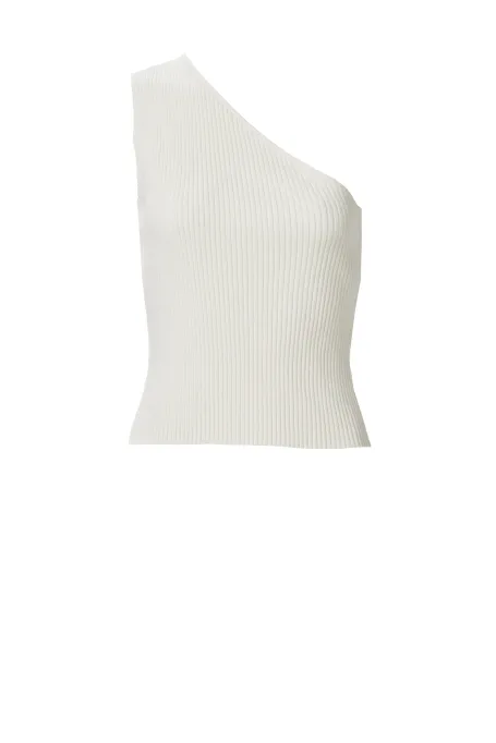 Weißes One-Shoulder-Top mit Kaschmir