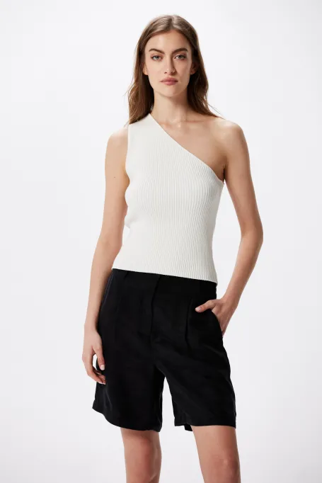 Weißes One-Shoulder-Top mit Kaschmir