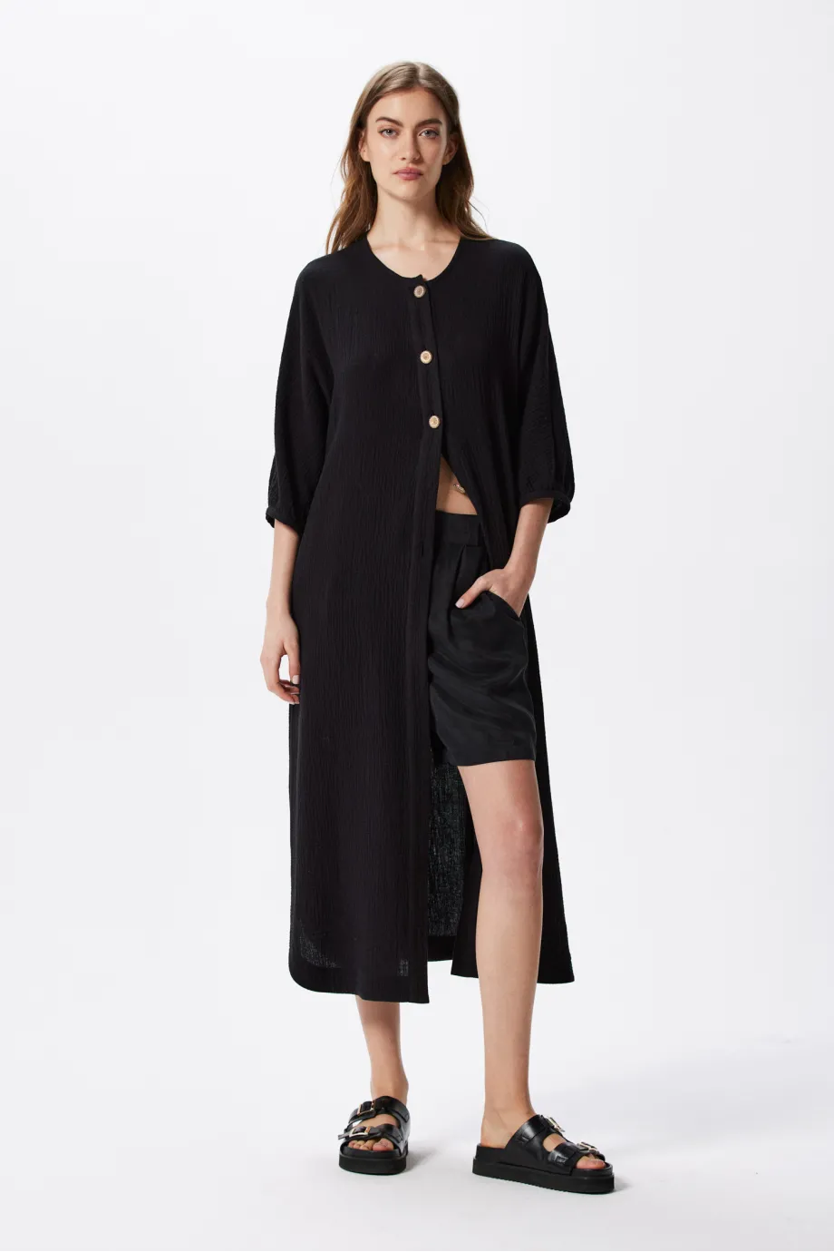 Schwarze lockere Baumwolltunika Schwarze lockere Baumwolltunika