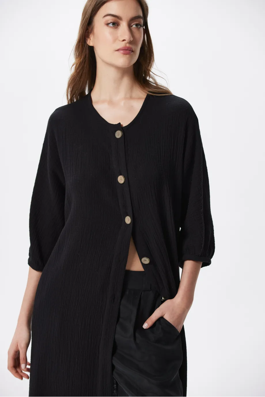 Schwarze lockere Baumwolltunika Schwarze lockere Baumwolltunika