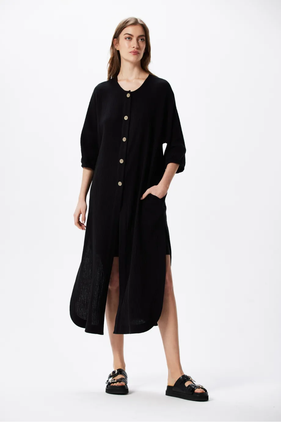 Schwarze lockere Baumwolltunika Schwarze lockere Baumwolltunika
