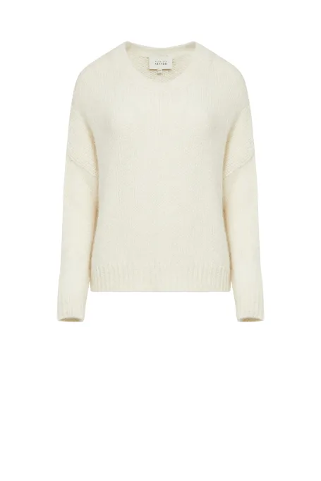 Weißer Pullover aus einer Mischung von Suri-Alpaka und Merinowolle