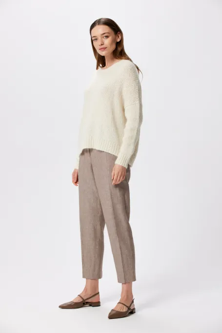 Weißer Pullover aus einer Mischung von Suri-Alpaka und Merinowolle