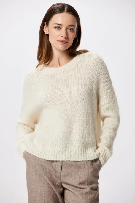 Weißer Pullover aus einer Mischung von Suri-Alpaka und Merinowolle
