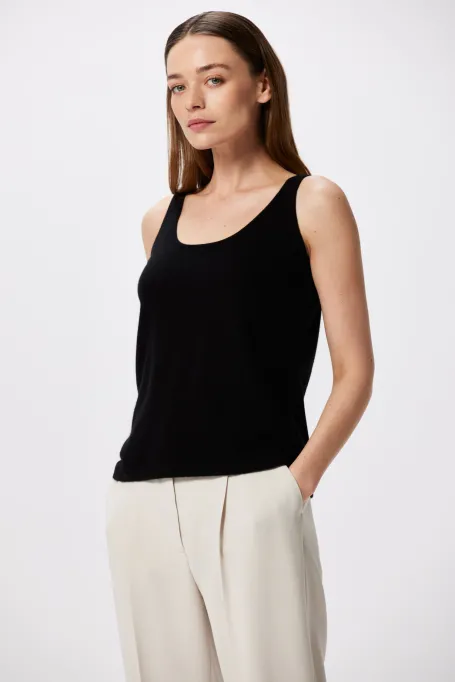 Schwarzes Top mit Kaschmir und Merinowolle