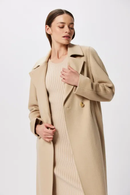 Midi-Wollmantel aus Kamelwolle