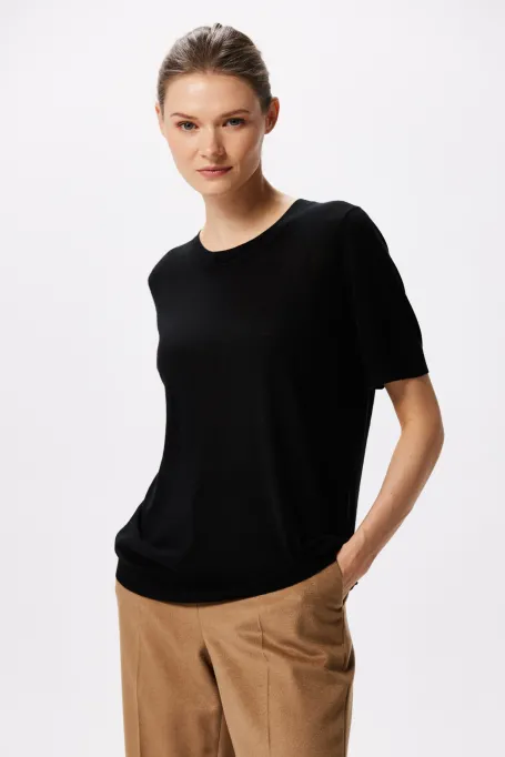 Schwarze Bluse aus Merinowolle