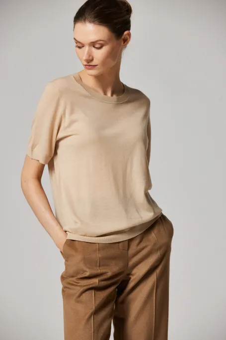 Beige Bluse aus Merinowolle