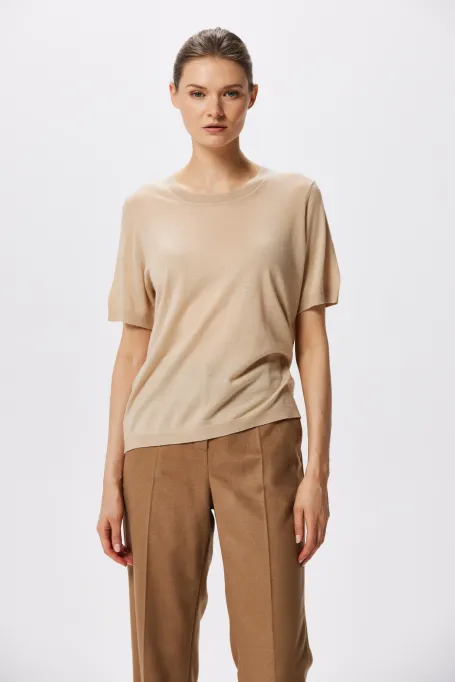 Beige Bluse aus Merinowolle