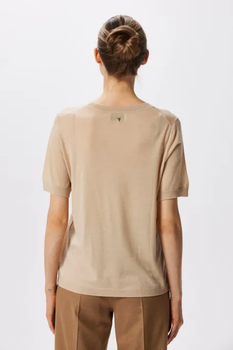 Beige Bluse aus Merinowolle
