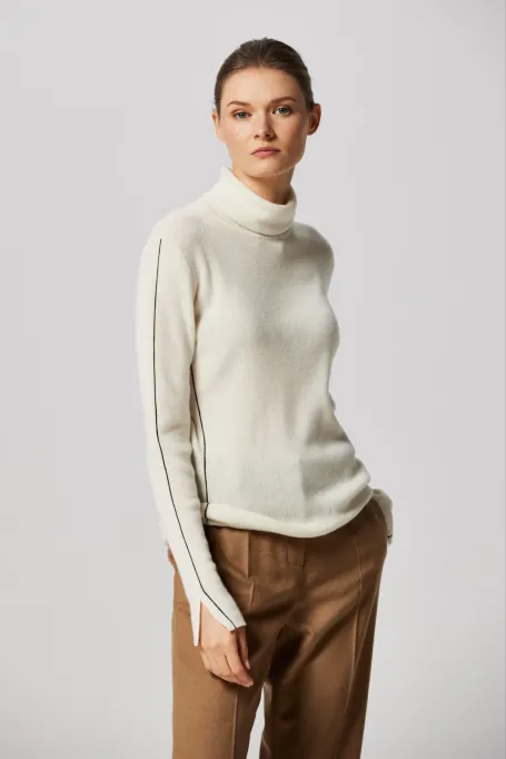 Weißer Rollkragenpullover aus Seide und Kaschmir