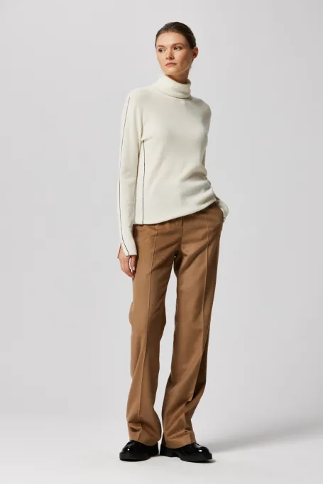 Weißer Rollkragenpullover aus Seide und Kaschmir