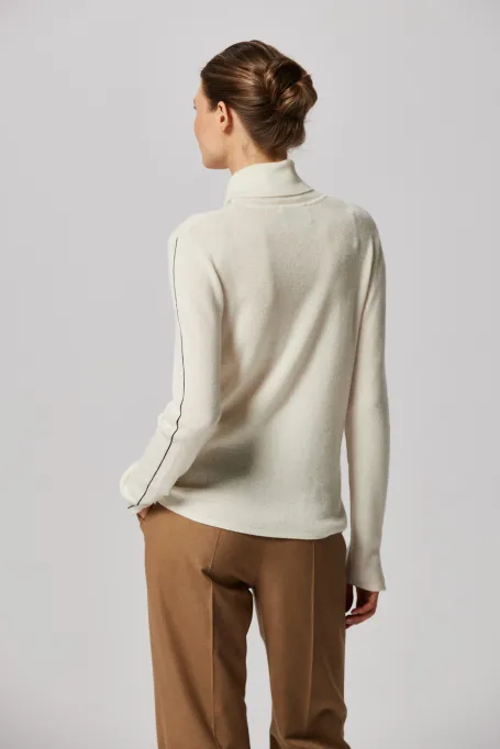 Weißer Rollkragenpullover aus Seide und Kaschmir