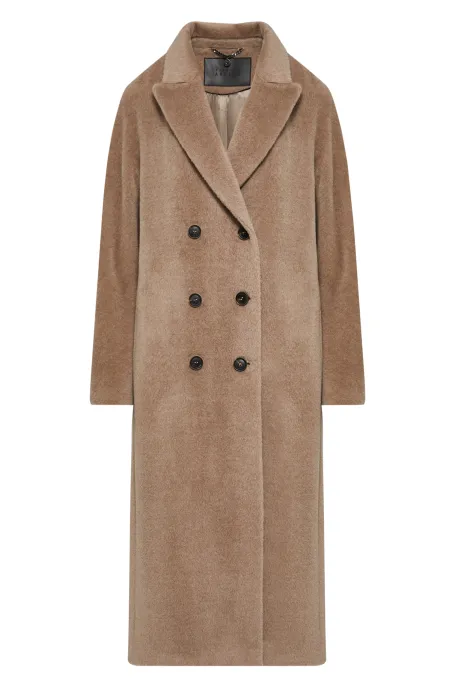 Beiger Zweireiher-Mantel mit Suri-Alpaka