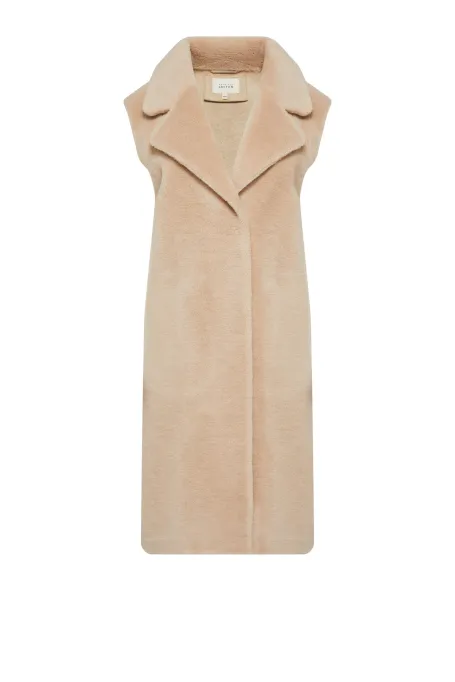 Langer beige Teddy-Bear-Wollweste