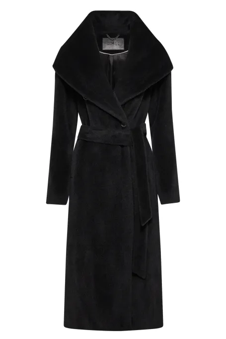 Schwarzer Mantel mit Kapuze aus Suri-Alpaka Evercoat