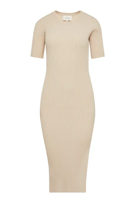 Beiges Kleid mit vertikalen Streifen