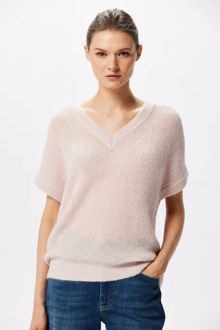 Bluse mit V-Ausschnitt in puderrosa