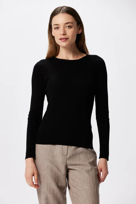 Schwarze Bluse aus Lyocell und Seide Emilly