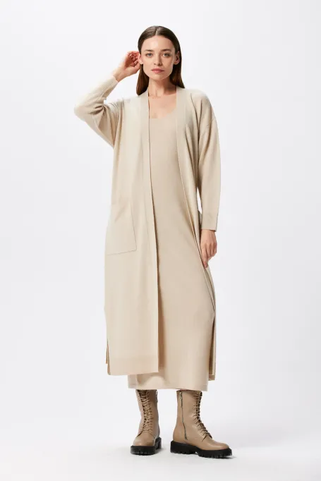 Beiges Kleid mit Kaschmir und Merinowolle