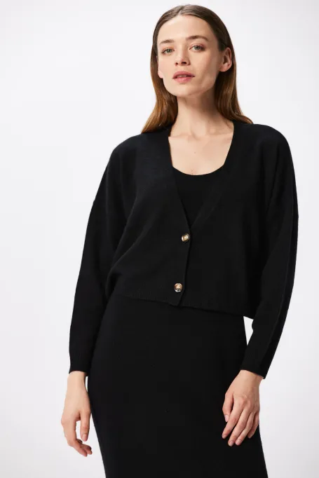Kurze schwarze Strickjacke mit Kaschmir