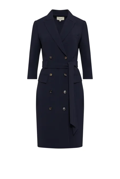 Dunkelblaue, doppelt geknöpfte Business-Kleid Elise