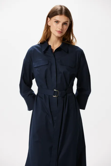 Dunkelblaue Hemdblusenkleid mit Gürtel