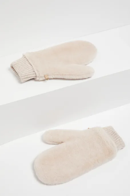 Beige Handschuhe aus Teddy-Bären-Wolle