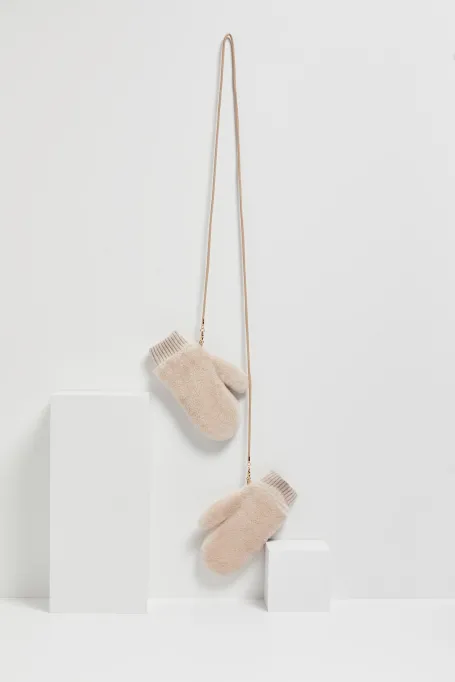 Beige Handschuhe aus Teddy-Bären-Wolle