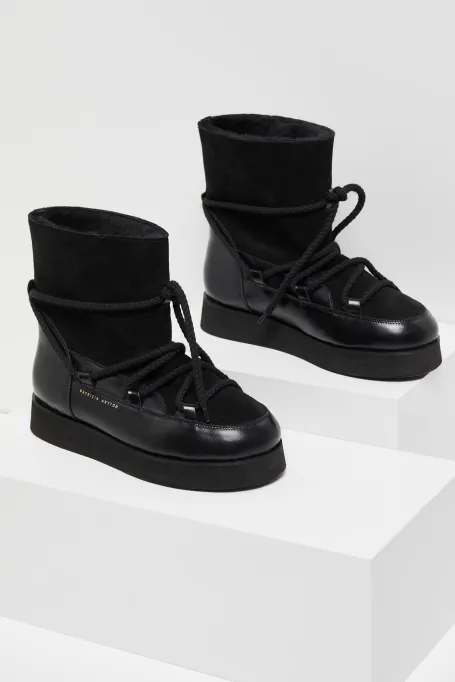 Schwarze Leder-Winterschuhe