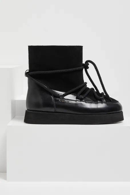 Schwarze Leder-Winterschuhe