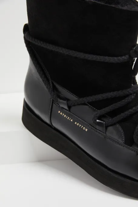 Schwarze Leder-Winterschuhe