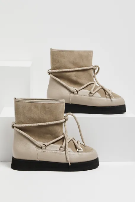 Beige Lederschneeschuhe