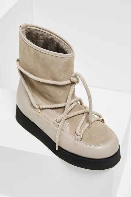 Beige Lederschneeschuhe