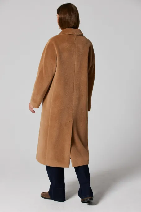 Camelfarbener Doppelreihiger Mantel aus Suri-Alpaka