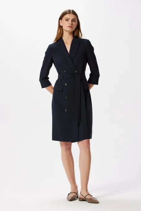 Dunkelblaue, doppelt geknöpfte Business-Kleid Elise
