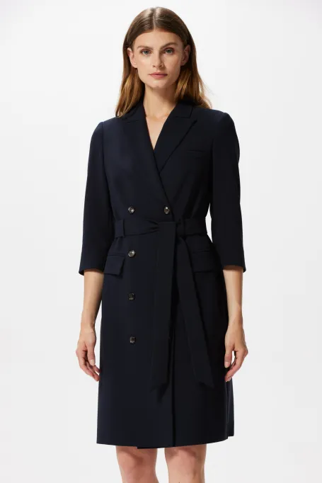 Dunkelblaue, doppelt geknöpfte Business-Kleid Elise