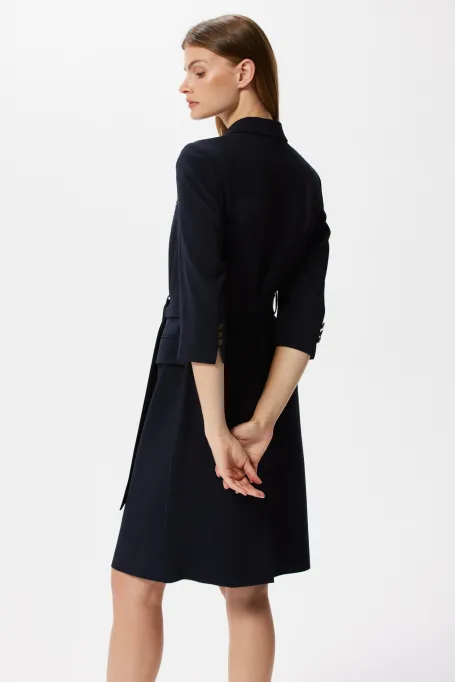 Dunkelblaue, doppelt geknöpfte Business-Kleid Elise