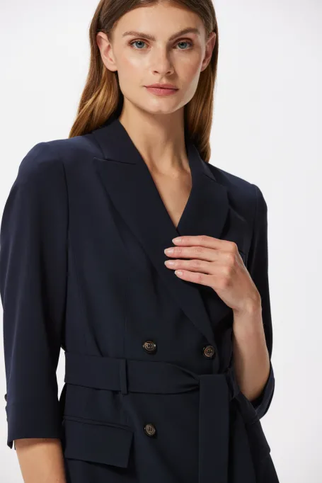 Dunkelblaue, doppelt geknöpfte Business-Kleid Elise