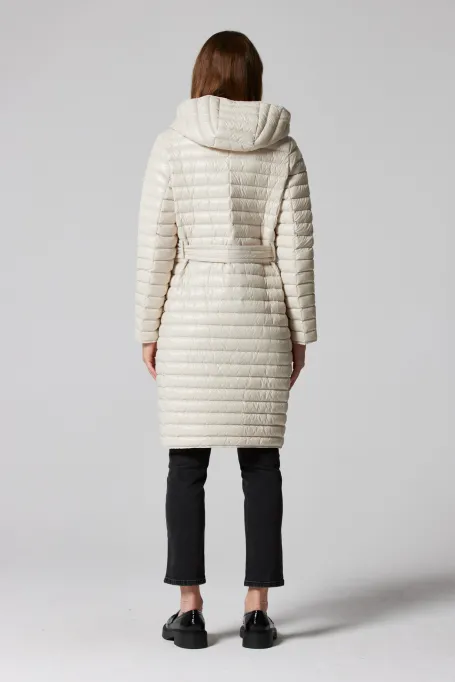 Leichte beige Daunenjacke mit Kapuze Mila