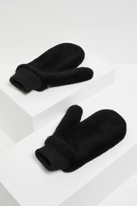 Schwarze Handschuhe aus Teddy-Bären-Wolle