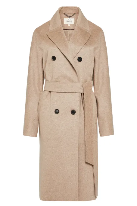 Beiger Wollmantel mit Gürtel