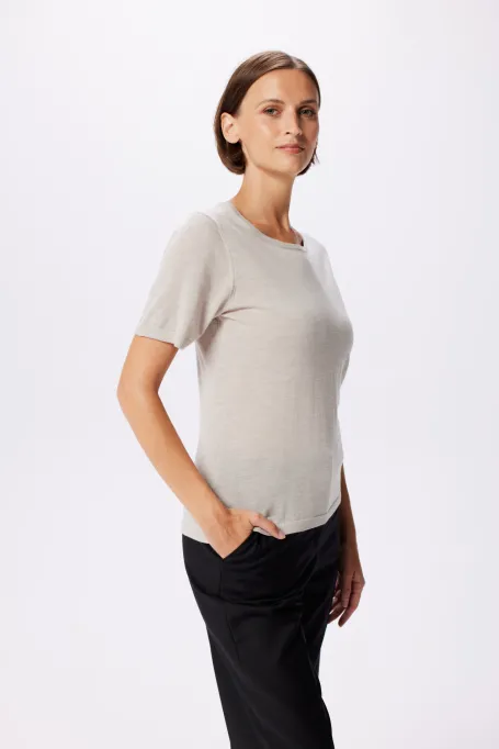 Beige Bluse aus Merinowolle