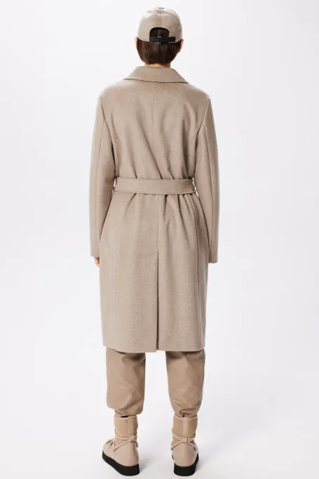 Beiger Wollmantel mit Gürtel
