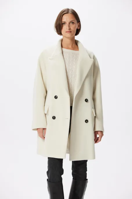 Weißer Wollmantel Doppelreihig